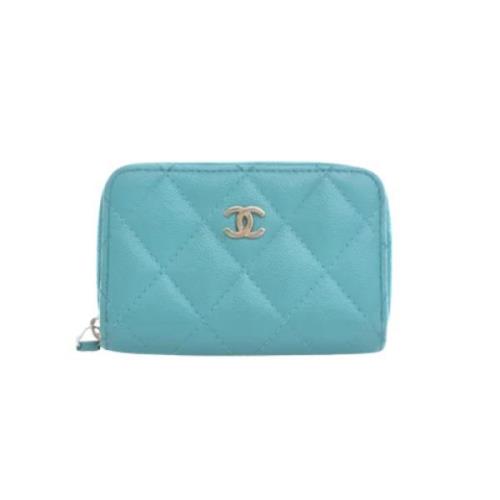 Pre-owned Leather wallets Chanel Vintage , Blue , Dames