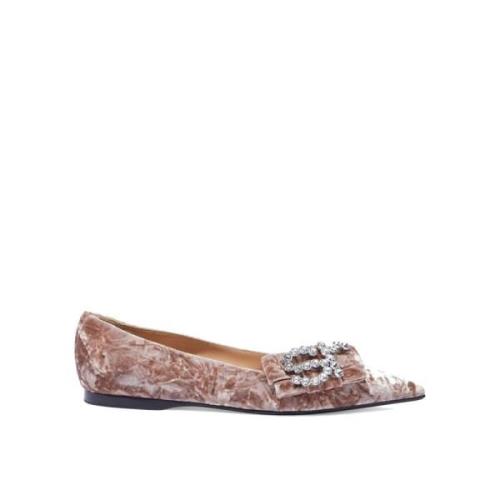 Velvet Ballerina Flats met Kristallen Sergio Rossi , Brown , Dames