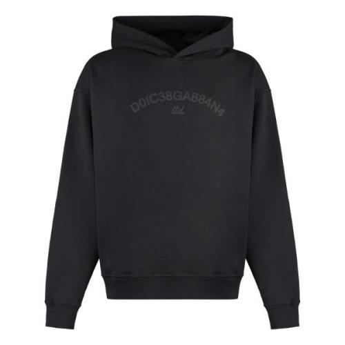 Geribbelde Katoenen Hoodie met Zakken Dolce & Gabbana , Black , Heren