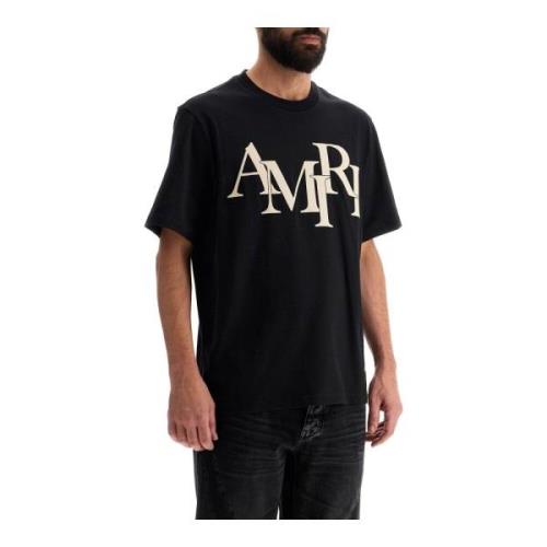 Staggered Logo Crew Neck T-shirt Amiri , Black , Heren