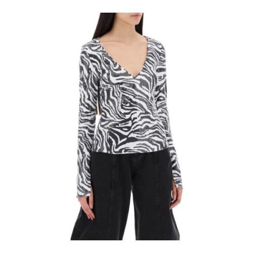 Zebra Print Sequin Longsleeve T-shirt Rotate Birger Christensen , Mult...