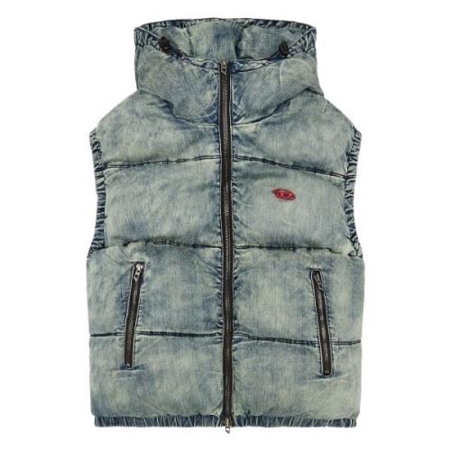 Blauwe mouwloze gewatteerde bodywarmer met capuchon Diesel , Blue , He...