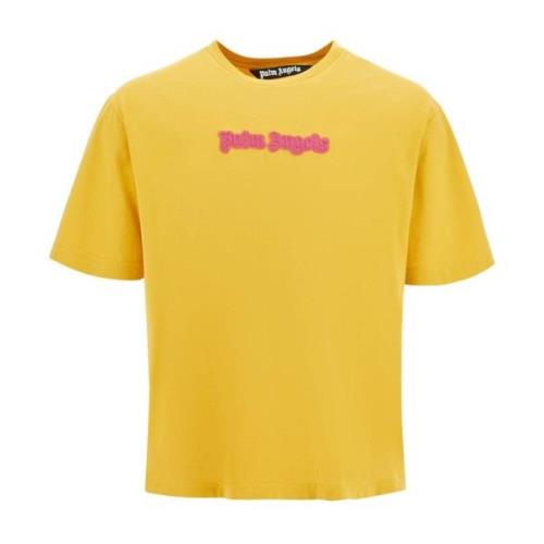 Geborduurd Logo Katoenen T-shirt Palm Angels , Yellow , Heren