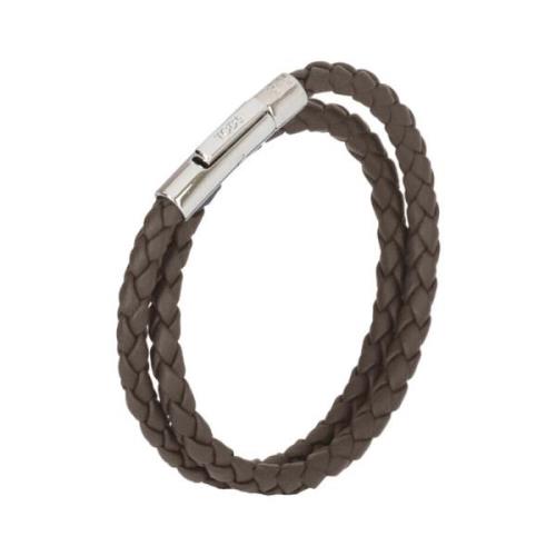 Bruin Leren Armband Gedraaid Dubbel-Punt Tod's , Brown , Heren