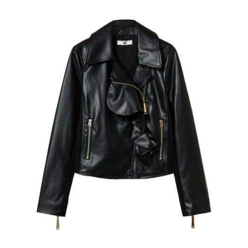 Imitatie Leren Biker Jas Twinset , Black , Dames