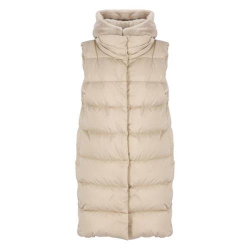 Gewatteerde Beige Vest met Capuchon Herno , Beige , Dames