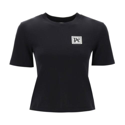 Ski Club T-shirt met Monogram Patch Palm Angels , Black , Dames