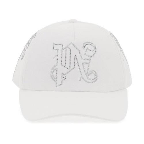 Monogram Baseball Cap met Zilveren Studs Palm Angels , White , Heren