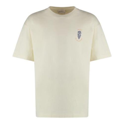 Geborduurd Katoenen Crew-neck T-shirt Drole de Monsieur , Beige , Here...