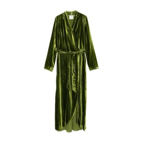 Groene Fluweel Wrap Jurk Plissé V-Hals Forte Forte , Green , Dames