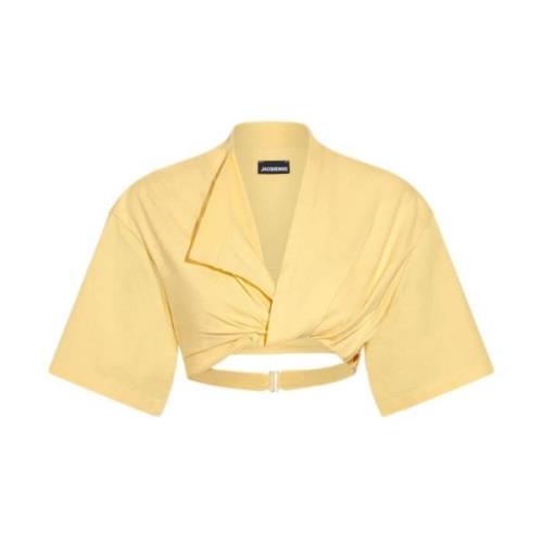 Gele Twist Detail Asymmetrisch T-shirt Jacquemus , Yellow , Dames