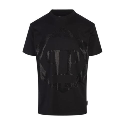 Zwart T-shirt met kristalversierd logo Philipp Plein , Black , Heren