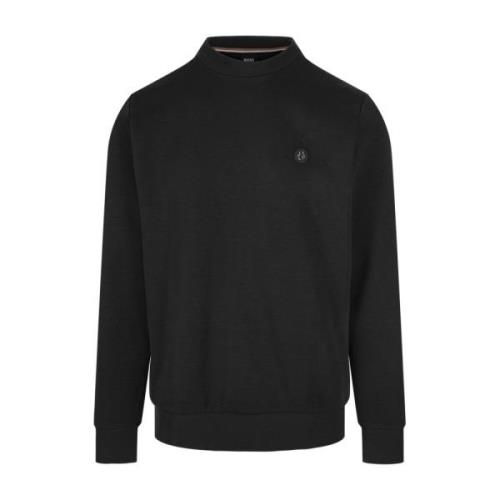 Zwart Crew Neck Sweatshirt Monogram Patch Hugo Boss , Black , Heren