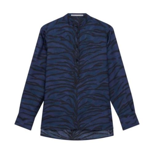 Navy Tiger Print Zijden Shirt Stella McCartney , Blue , Dames