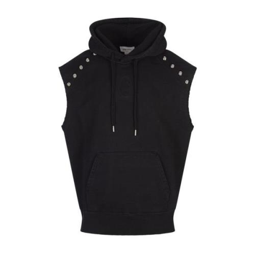 Zwarte Mouwloze Hoodie met Nieten Alexander McQueen , Black , Heren