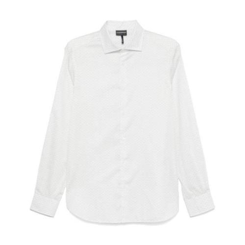 Logo Print Poplin Overhemd Wit Emporio Armani , White , Heren