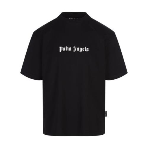 Zwart Katoenen T-shirt met Bedrukt Logo Palm Angels , Black , Heren