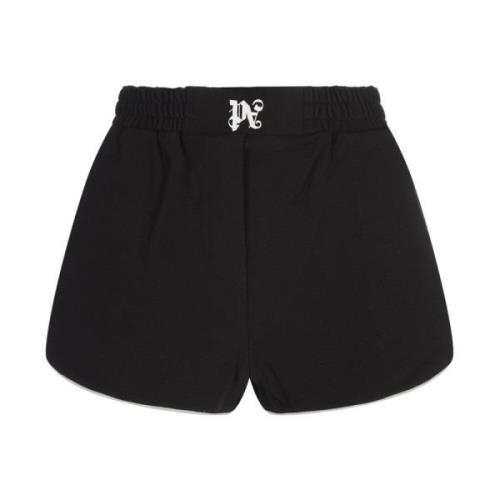 Zwarte Katoenen Shorts met Monogram Palm Angels , Black , Dames