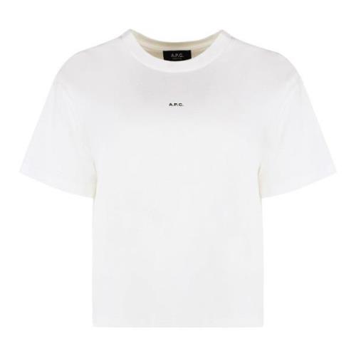 Geribbelde crew-neck katoenen T-shirt A.p.c. , White , Dames