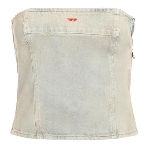 Denim Top met Gewassen-Uit Effect Diesel , Blue , Dames