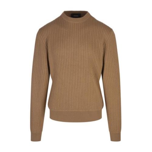 Bruine Herringbone Crew Neck Sweater Hugo Boss , Brown , Heren