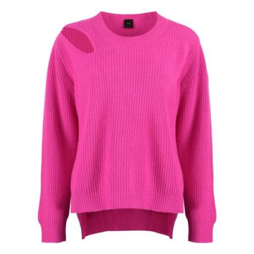 Geribbelde wollen pullover met uitsnijding Pinko , Pink , Dames