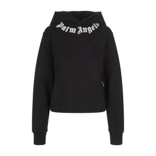 Zwarte katoenen hoodie met wit logo Palm Angels , Black , Dames