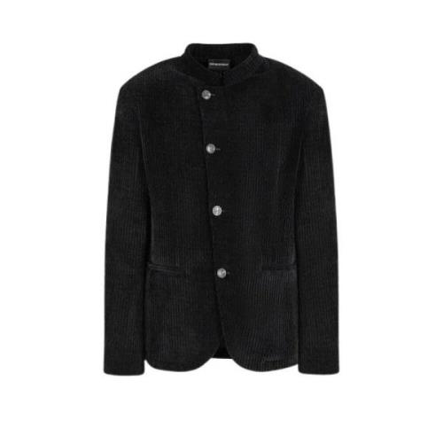 Zwarte Geribbelde Velours Blazer Aw24 Emporio Armani , Black , Heren