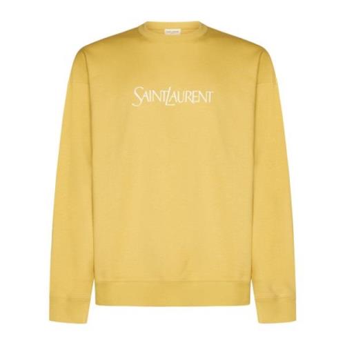 Gele Katoenen Crew Neck Sweatshirt Saint Laurent , Yellow , Heren