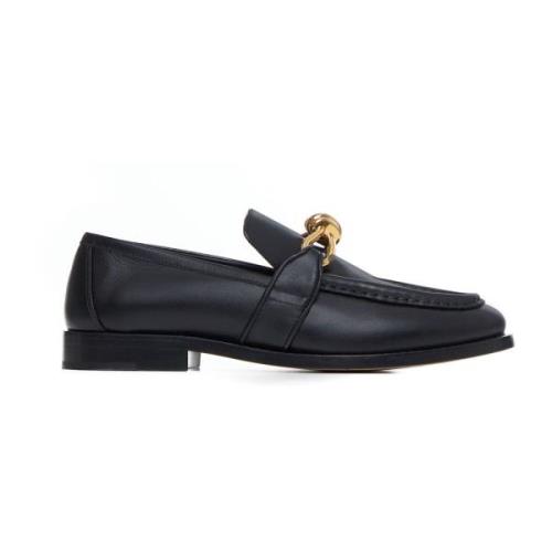 Zwarte Leren Loafers met Knoopdetail Bottega Veneta , Black , Dames