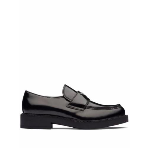 Zwarte Leren Loafers Prada , Black , Heren