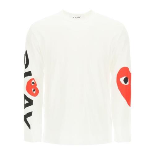 Lange mouwen T-shirt met hartmotief Comme des Garçons Play , White , H...