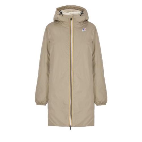 Beige Waterdichte Gewatteerde Jas met Capuchon K-Way , Beige , Dames