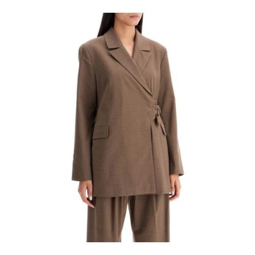 Double-breasted blazer met zijknop Ganni , Brown , Dames