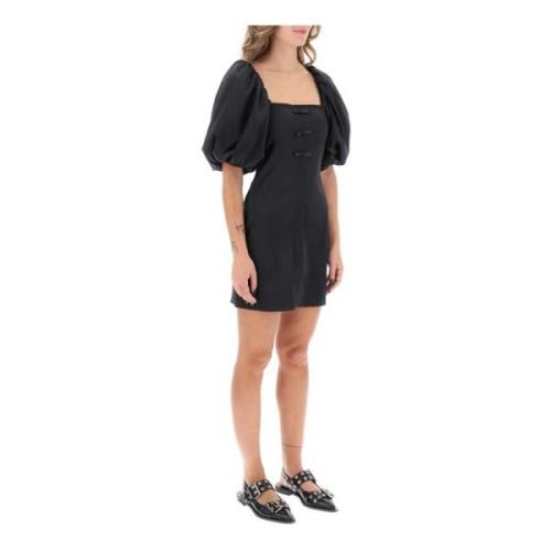 Satijnen Mini Jurk met Ballonmouwen Ganni , Black , Dames