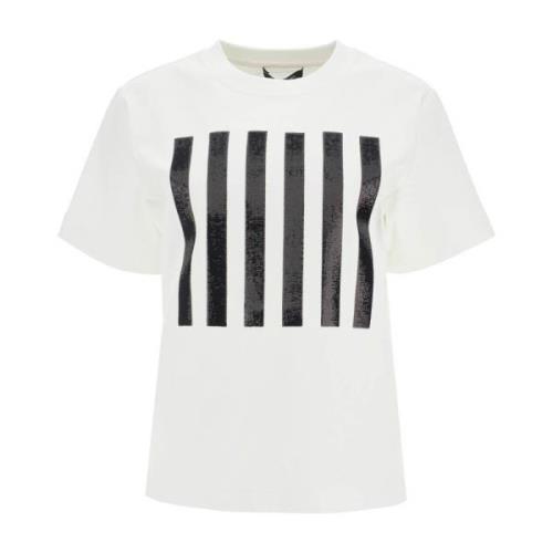 Gestreepte Box Tee Katoen Paillet T-Shirt Marc Jacobs , White , Dames