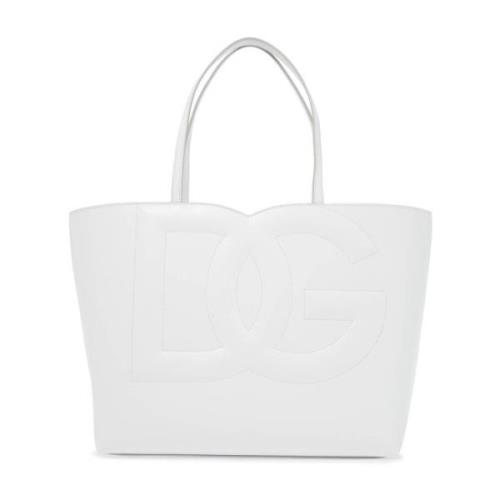 Gestikte DG Logo Leren Tote Tas Dolce & Gabbana , White , Dames