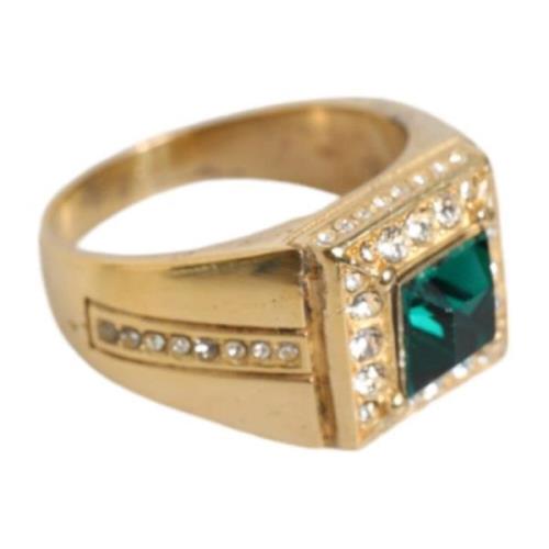 Barok Groene Kristal Zilveren Ring Dolce & Gabbana , Yellow , Heren