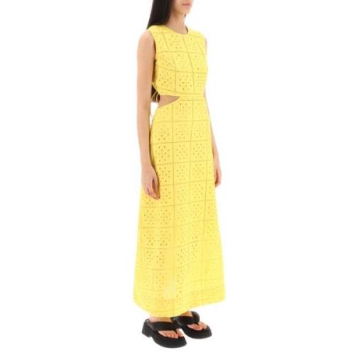 Broderie Anglaise Maxi Jurk Ganni , Yellow , Dames