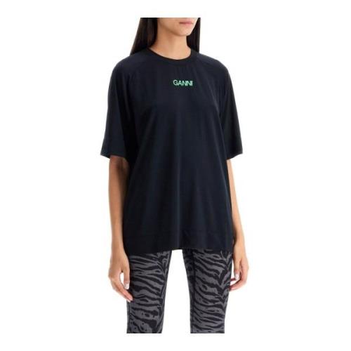 Sportieve Mesh T-shirt met Raglanmouwen Ganni , Black , Dames