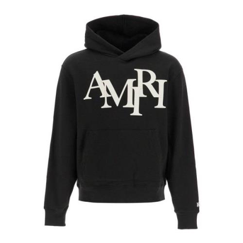 Staggered Logo Hoodie in Katoen Frans Terry Amiri , Black , Heren