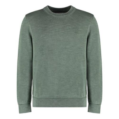 Geribbelde Katoenen Crew-Neck Sweater Gant , Green , Heren