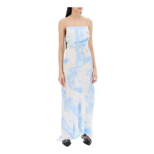 Tie-Dye Satijnen Maxi Jurk Ganni , White , Dames