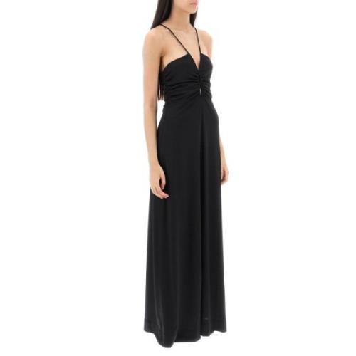 Crepe Jersey Maxi Jurk met V-Hals Ganni , Black , Dames