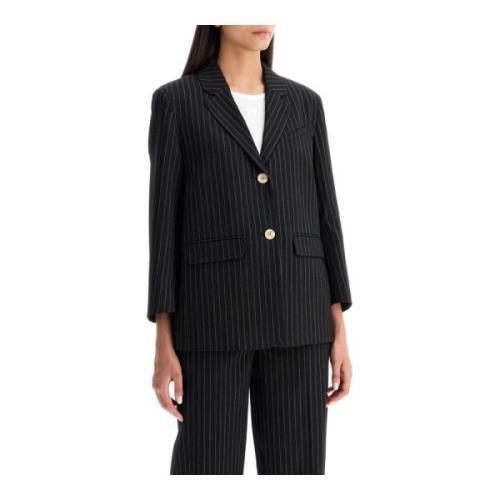 Gestreepte Boxy Blazer met Gewatteerde Schouders Ganni , Black , Dames