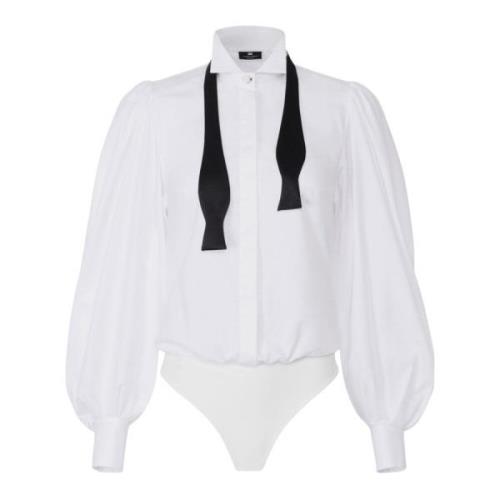 Katoenen popeline body shirt met open vlinderdas Elisabetta Franchi , ...