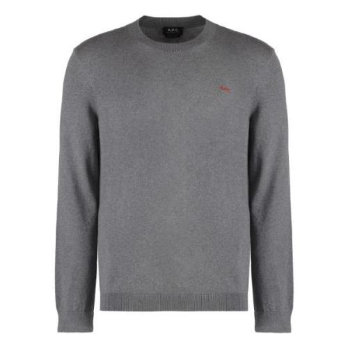 Katoenen Crew-Neck Sweater met Geribbelde Randen A.p.c. , Gray , Heren