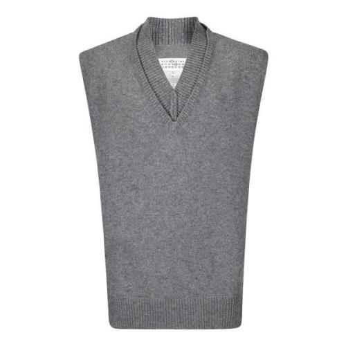 Wollen V-hals vest met zijsplitten Maison Margiela , Gray , Heren