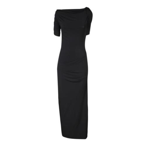 Zwarte Asymmetrische Hals Midi Jurk Jacquemus , Black , Dames