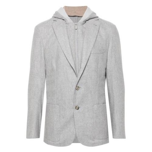 Wol Zijde Hoodie Jas Rits Zakken Eleventy , Gray , Heren